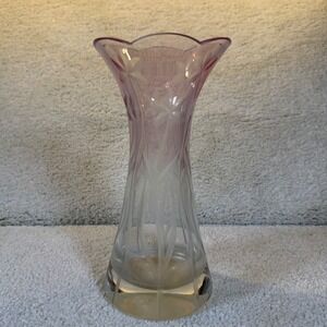 Lenox Vintage Pink Glass Vase Etched Floral Design Bud Vase Home Decor